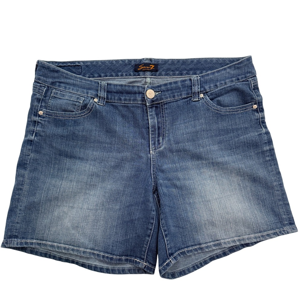 Seven7 Luxe Denim Shorts Womens 20 Blue Medium Wash Stretch Embroidered Pocket